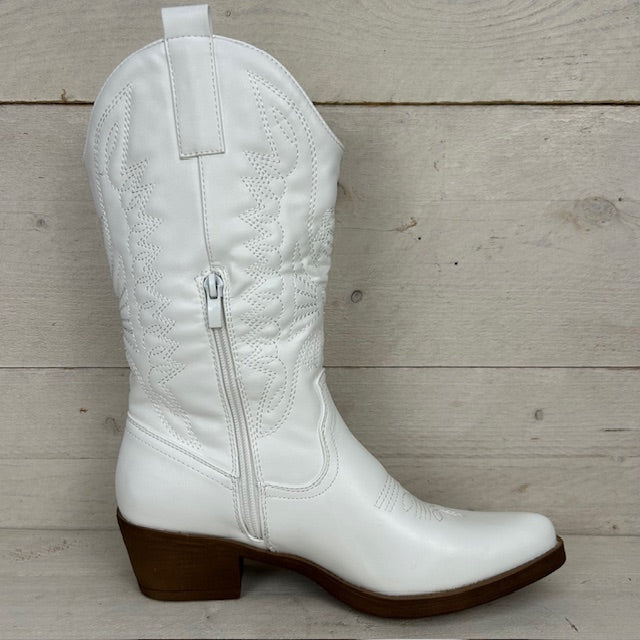 Iris | Weiße Cowboystiefel Damen - Elegante Wildlederoptik Stiefel für Business Casual