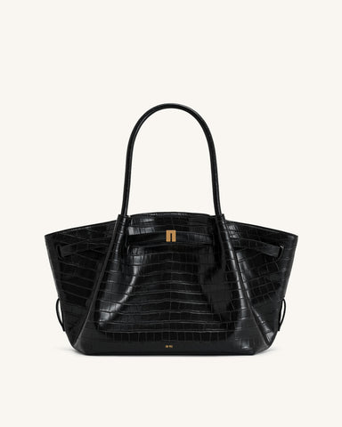 Hana Medium Tote Bag - Schwarzes Kroko