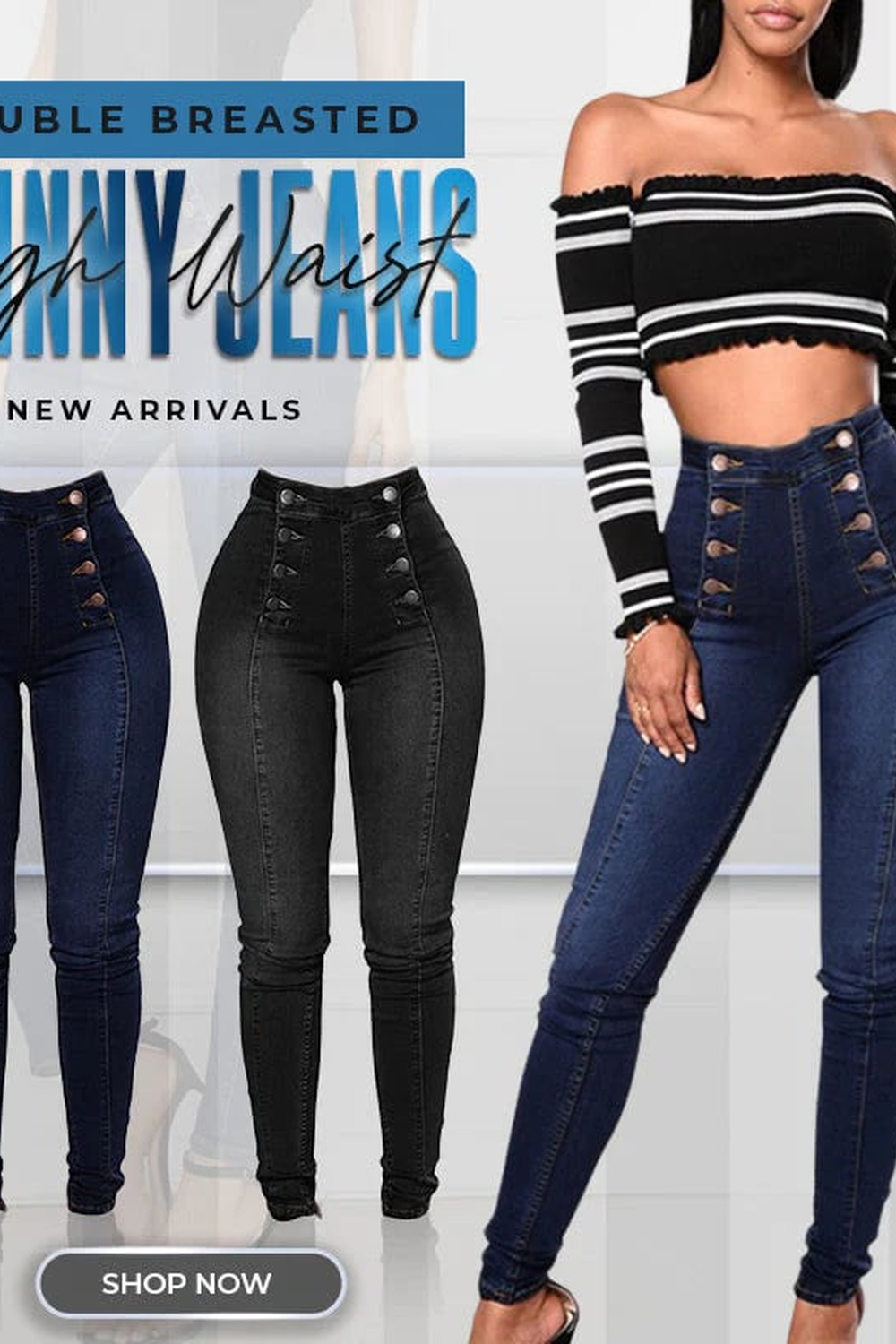 Jhea | Zweireihige Skinny-Jeans mit hoher Taille