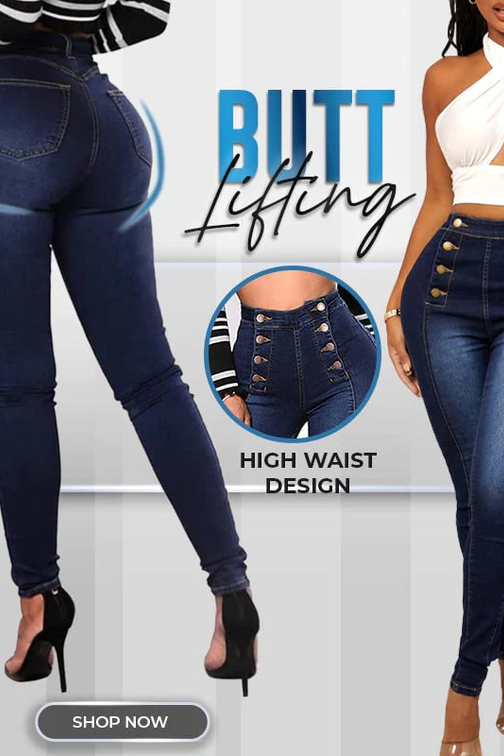 Jhea | Zweireihige Skinny-Jeans mit hoher Taille