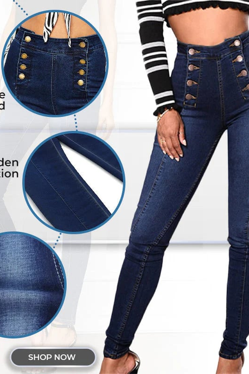 Jhea | Zweireihige Skinny-Jeans mit hoher Taille