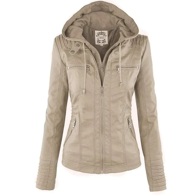Benedikta | Wetterfeste Damen Lederjacke mit Kapuze