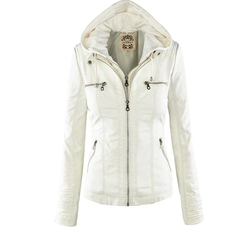 Benedikta | Wetterfeste Damen Lederjacke mit Kapuze