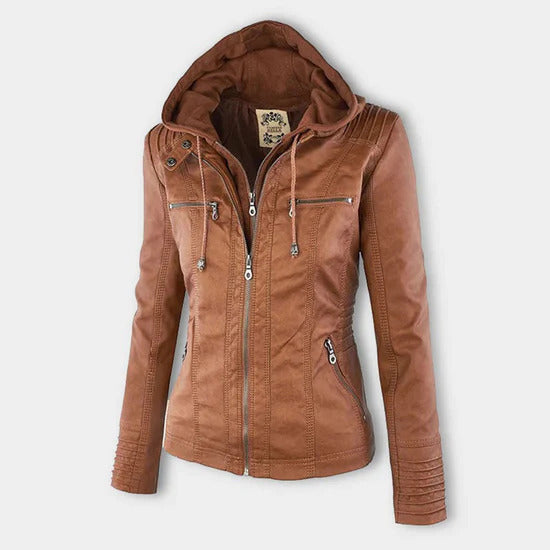Benedikta | Wetterfeste Damen Lederjacke mit Kapuze