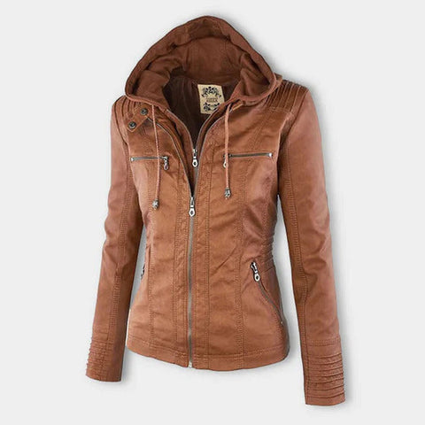 Benedikta | Wetterfeste Damen Lederjacke mit Kapuze
