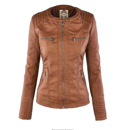 Benedikta | Wetterfeste Damen Lederjacke mit Kapuze