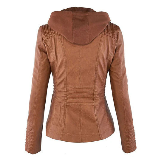 Benedikta | Wetterfeste Damen Lederjacke mit Kapuze