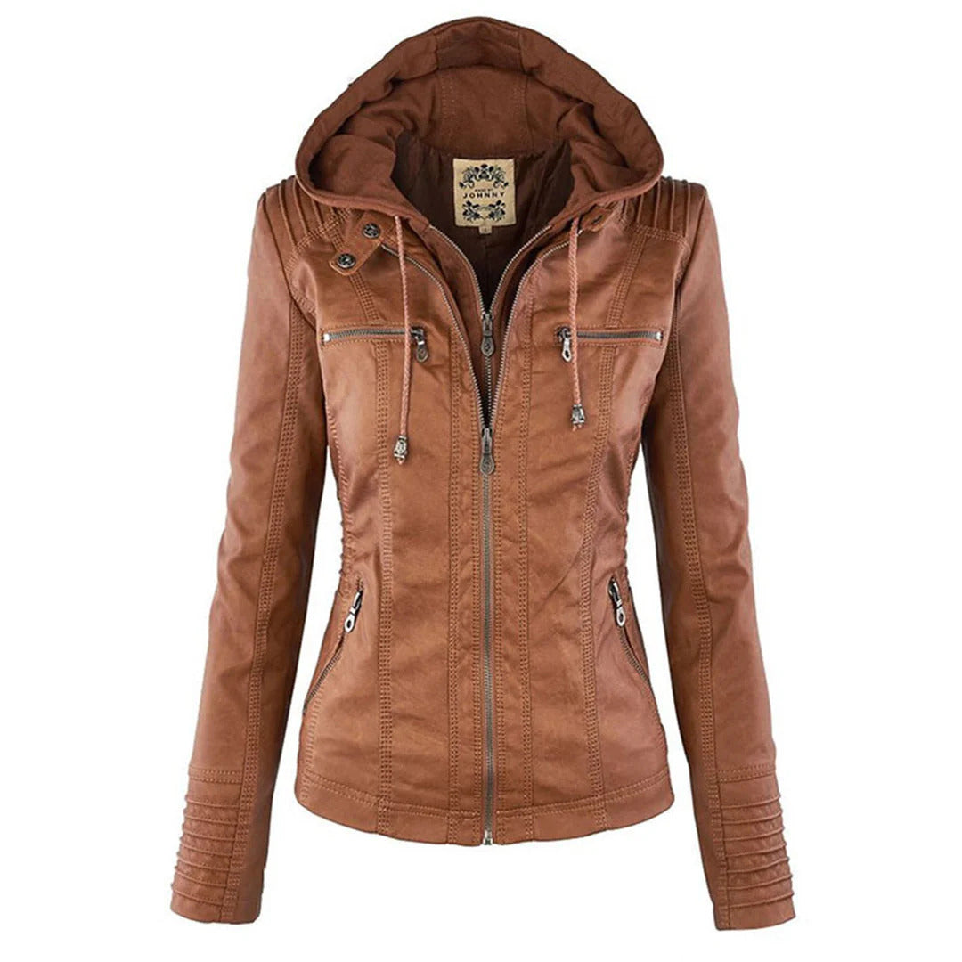 Benedikta | Wetterfeste Damen Lederjacke mit Kapuze