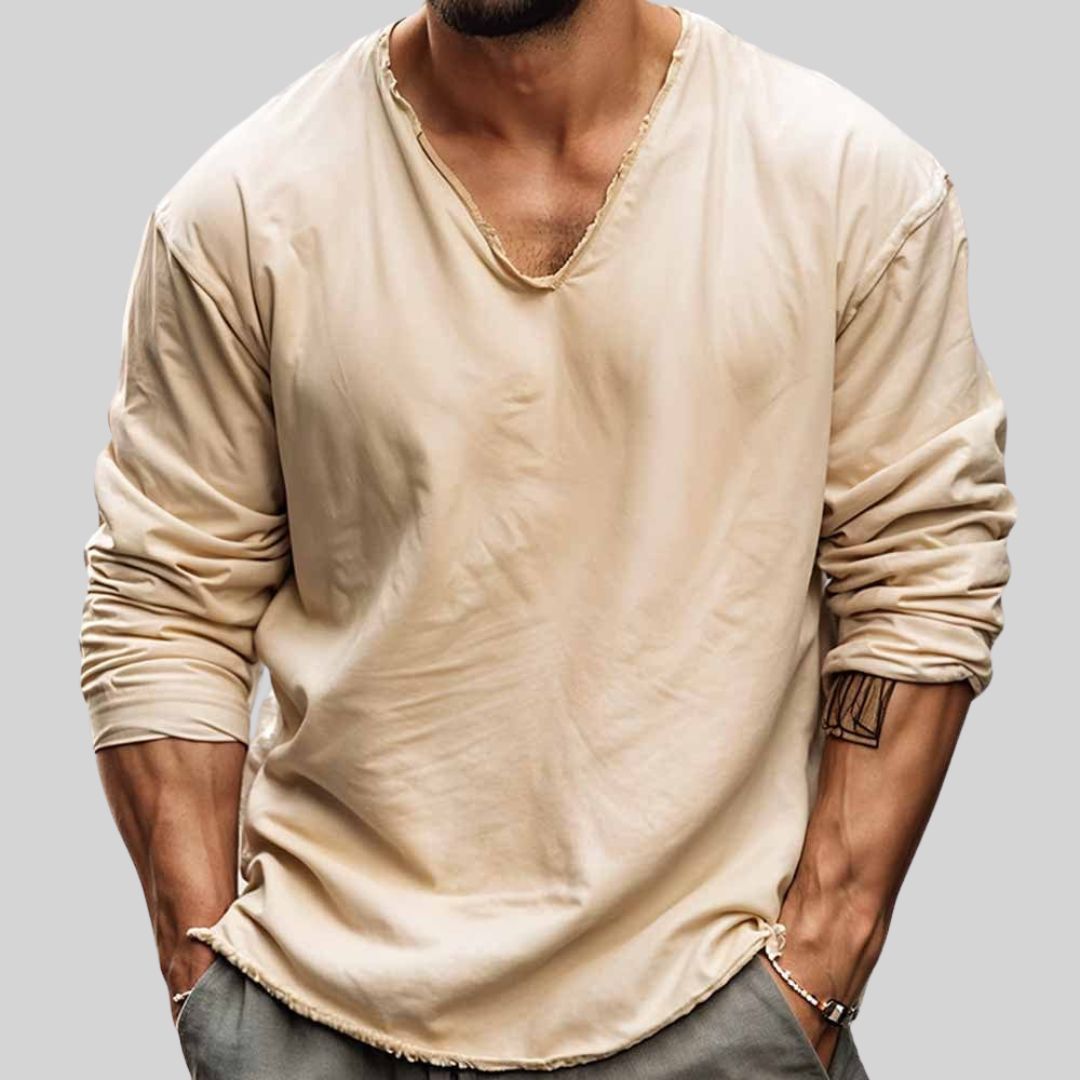 Ira | Lockeres Langarm-Hemd mit tiefem V-Ausschnitt für Männer