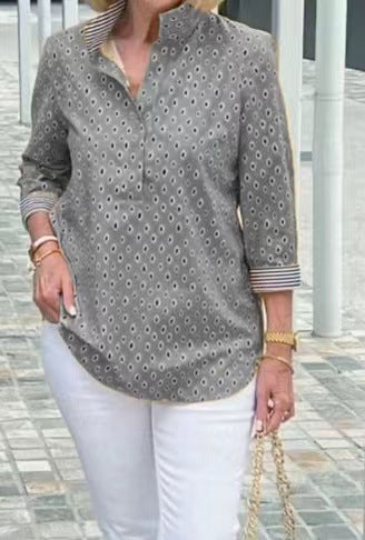 Grant | Bluse mit Stehkragen und bedruckten Ärmeln