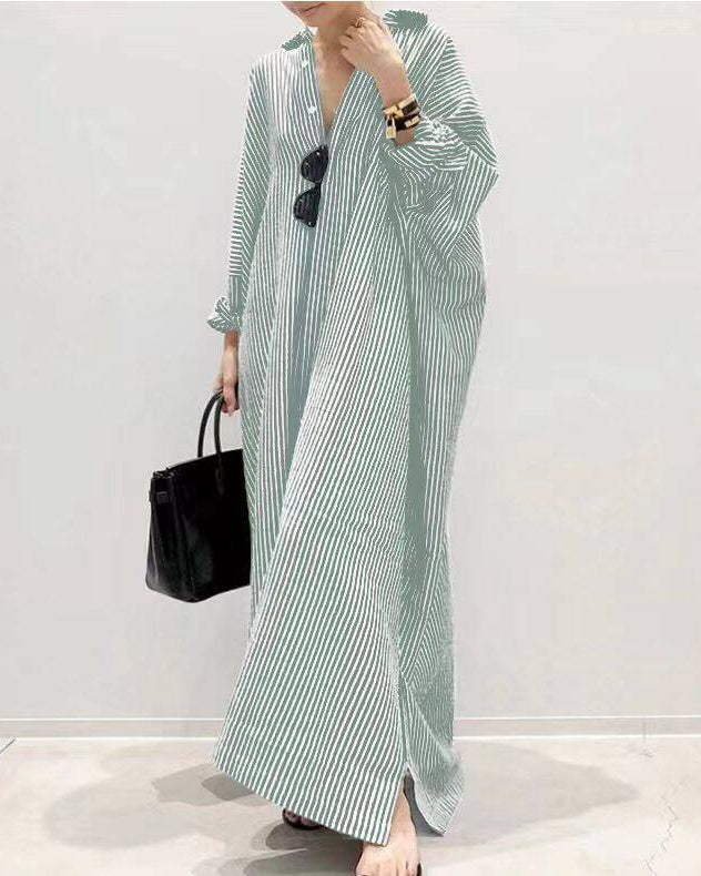 Katelynn | Gestreiftes Knopf-Langarm-Casual-Shirtkleid