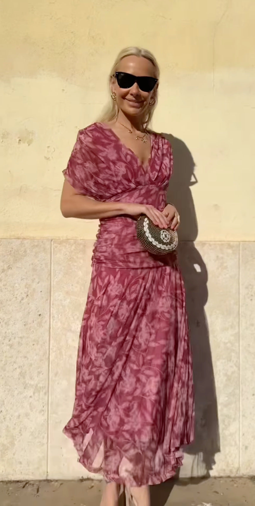 Kori | Bedrucktes Kleid mit schulterfreiem V-Ausschnitt für Damen