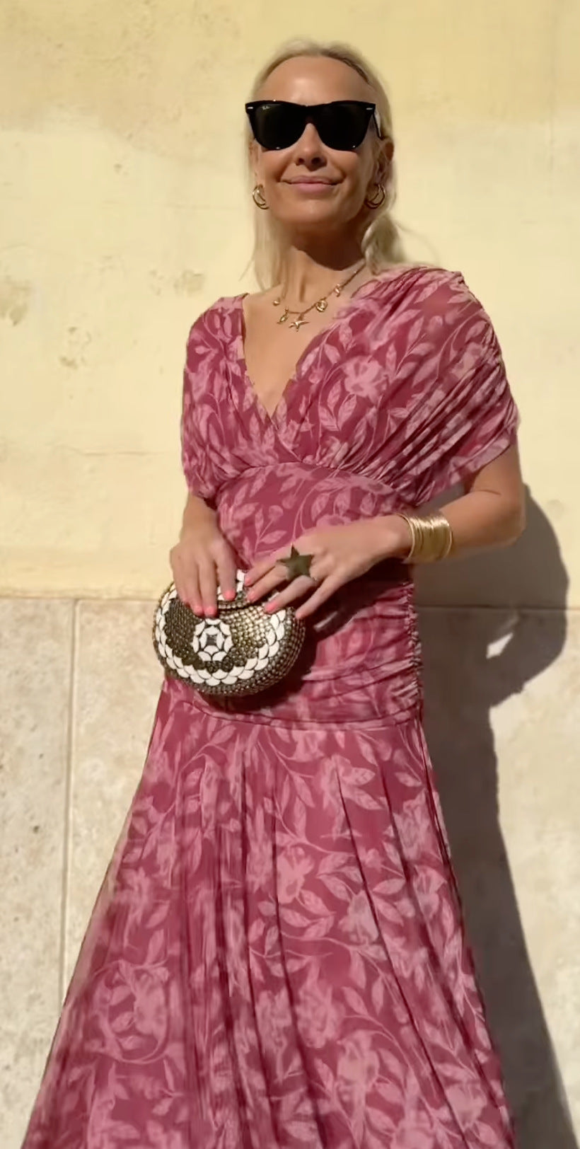 Kori | Bedrucktes Kleid mit schulterfreiem V-Ausschnitt für Damen