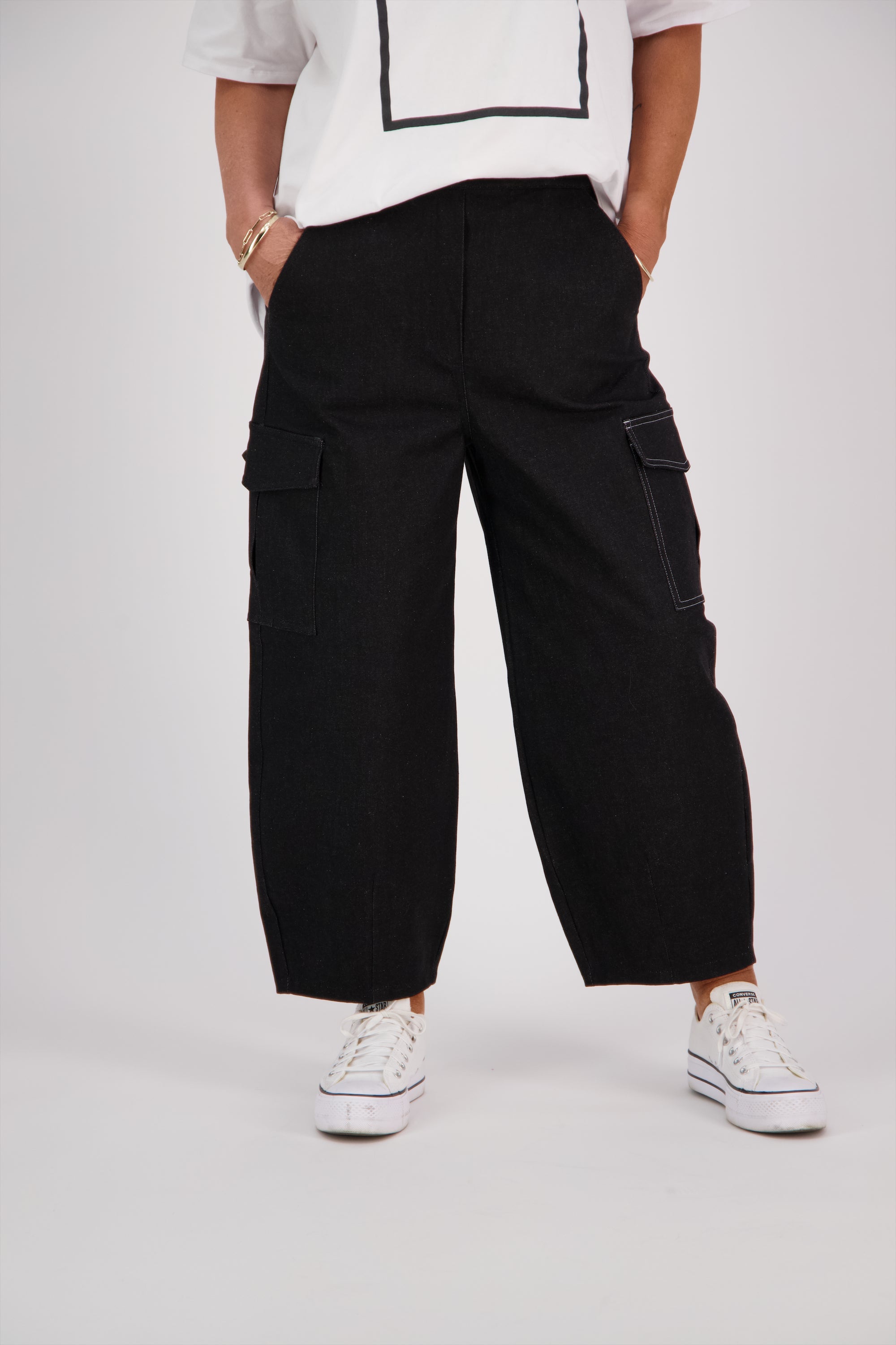 Nevada | Cropped Cargo-Denimhose mit Stretch