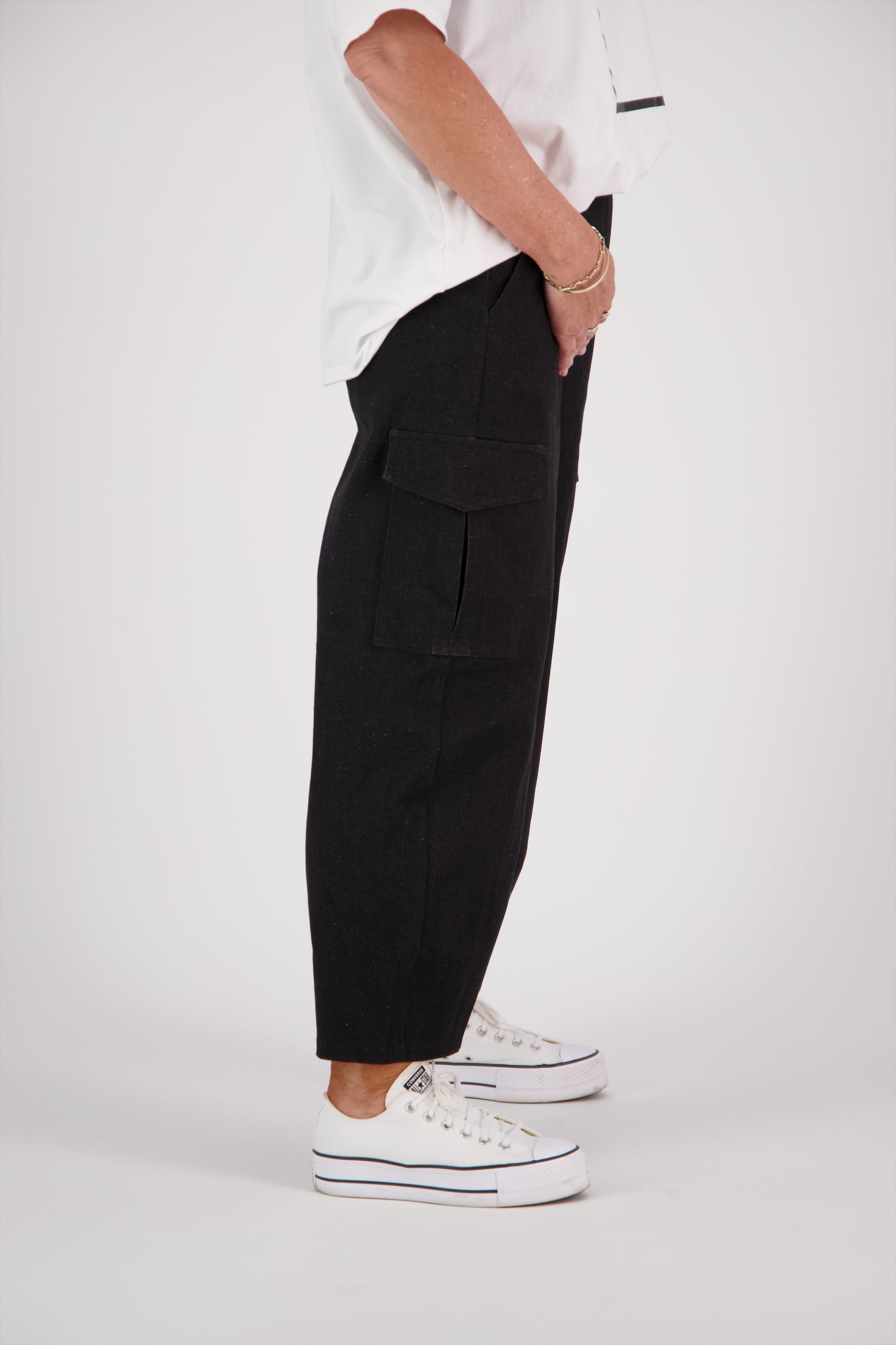 Nevada | Cropped Cargo-Denimhose mit Stretch