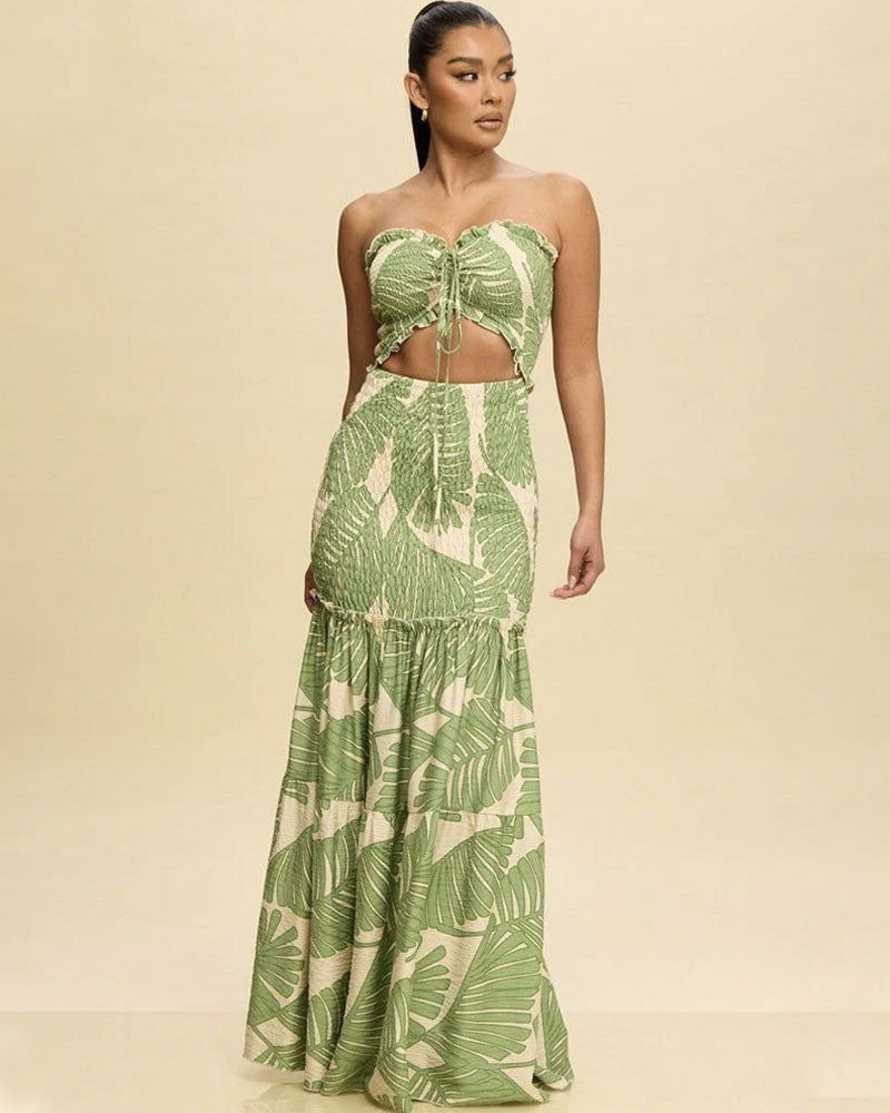 Marklyn | Vivica Blumen-Smock-Maxi-Kleid