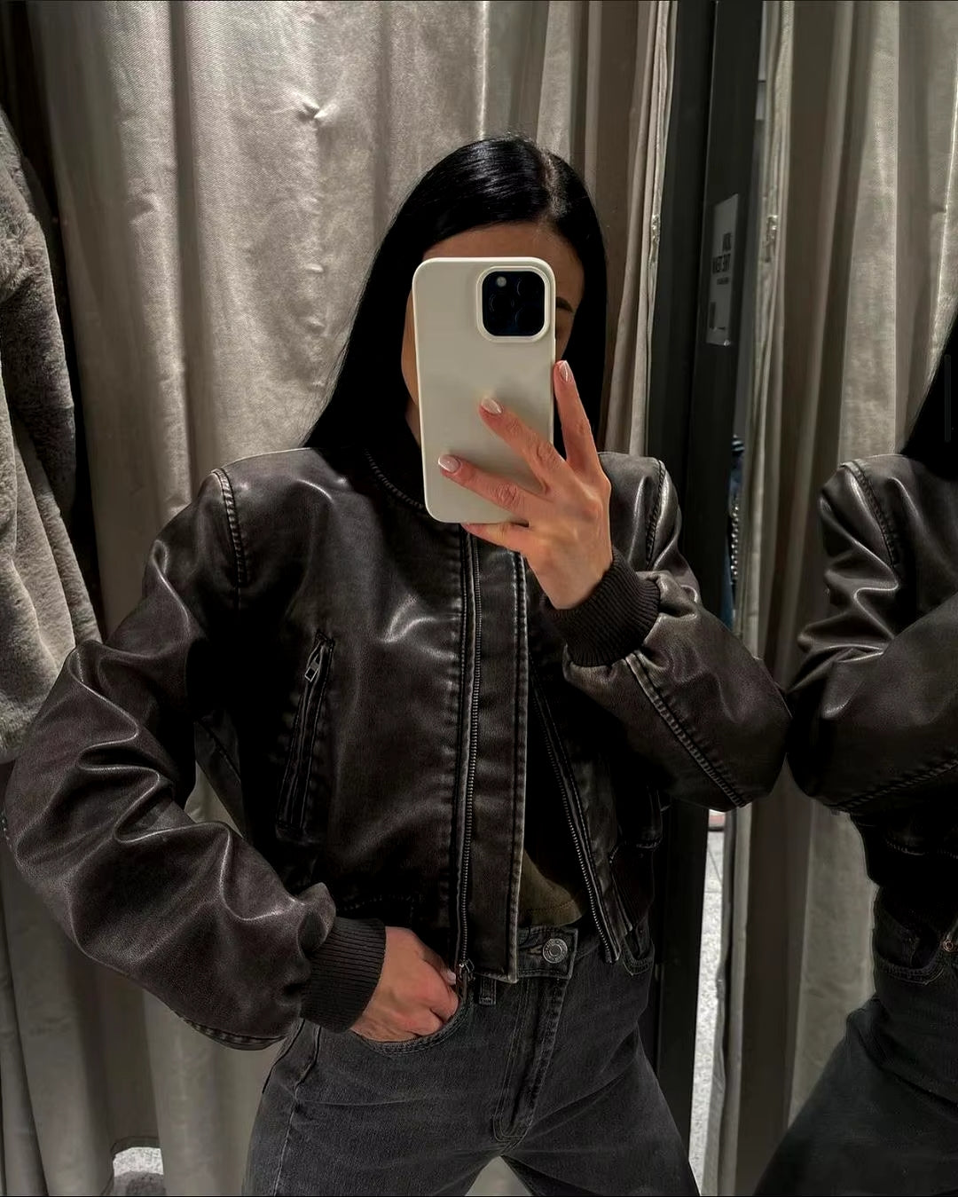 DALIA | Klassische Lederjacke im Bikerstil