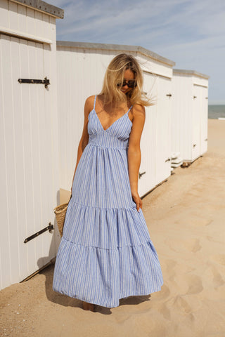 Jane | Robe Orria - mit blauen und ecrufarbenen Linien