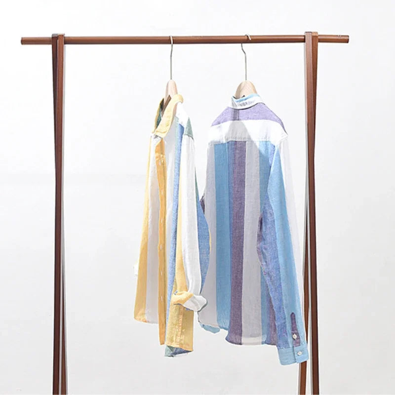 Robin | Meereslandschaft Streifen Leinen Knopfhemd