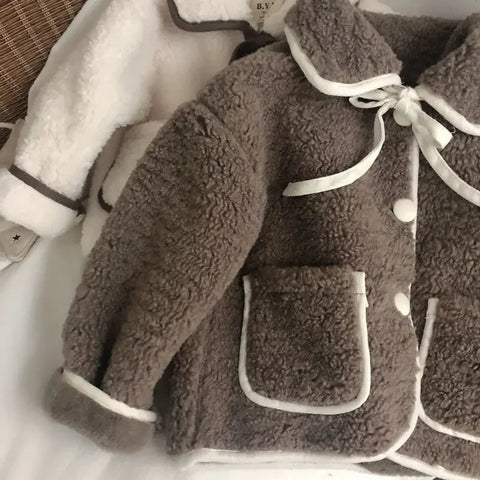 Kelli | Mädchen Winterjacke – Dicke Fleece Jacke mit Kragen & Streifen