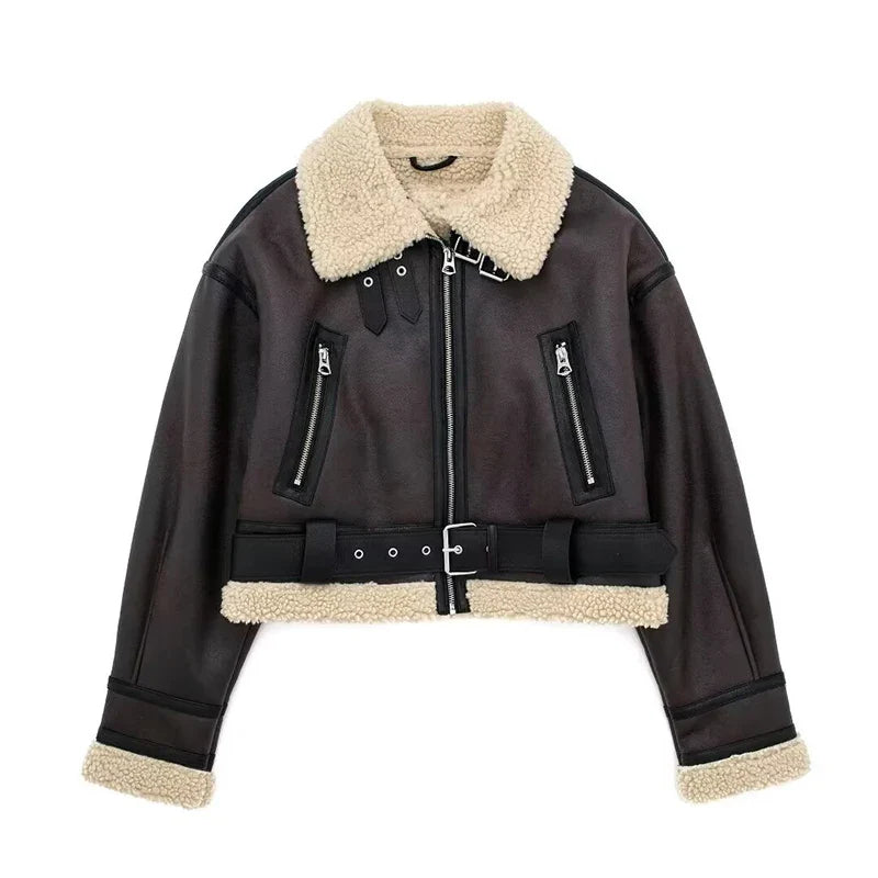 BABETTE | Vintage Jacke mit Gürtel und Frontreißverschluss