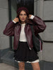 SCARLET | Stilvolle Bordeauxrote Vintage-Lederjacke mit Reißverschluss