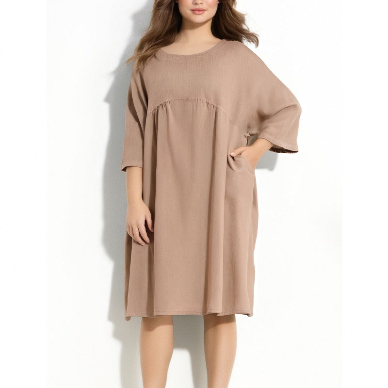 Josie | Lässiges, lockeres, einfarbiges Damenkleid mit Rundhalsausschnitt