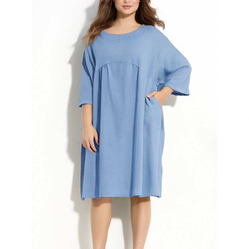 Josie | Lässiges, lockeres, einfarbiges Damenkleid mit Rundhalsausschnitt