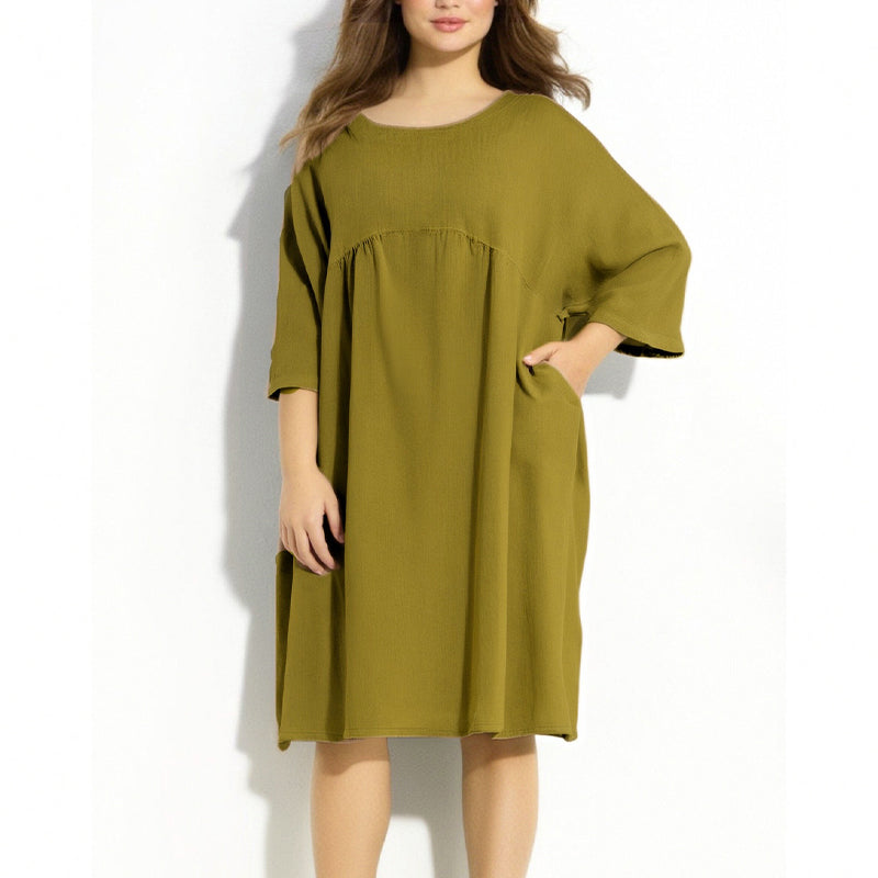 Josie | Lässiges, lockeres, einfarbiges Damenkleid mit Rundhalsausschnitt