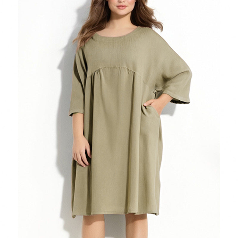 Josie | Lässiges, lockeres, einfarbiges Damenkleid mit Rundhalsausschnitt