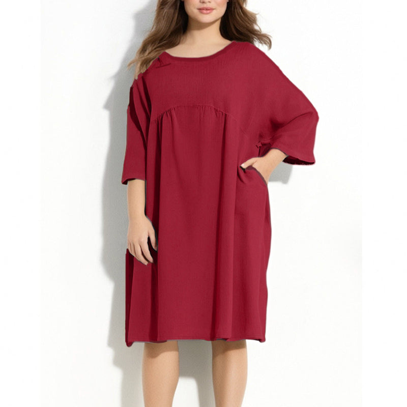 Josie | Lässiges, lockeres, einfarbiges Damenkleid mit Rundhalsausschnitt