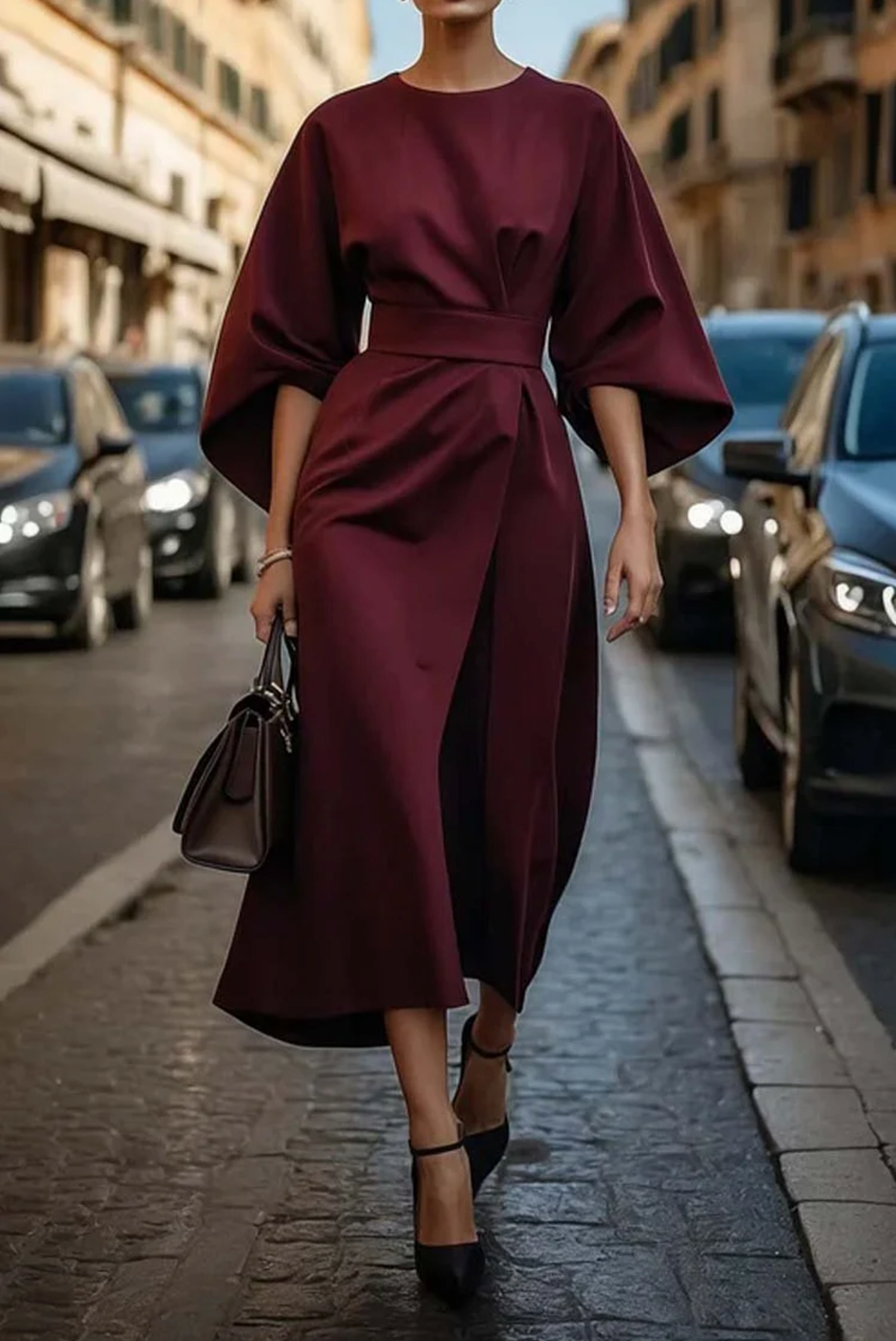 Sofia | Elegantes Kleid mit Lantaernärmeln und Taillengürtel
