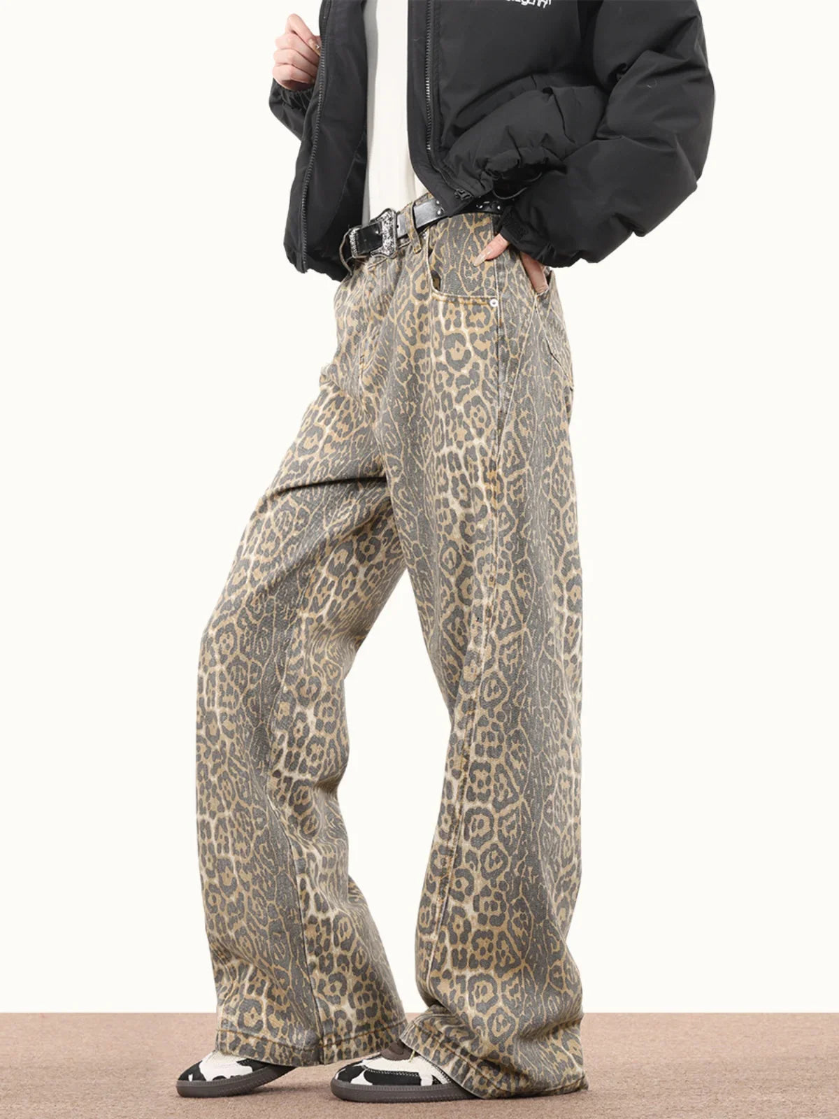 Karen | Vintage Jahrhundert-Leopardenprint Jeans