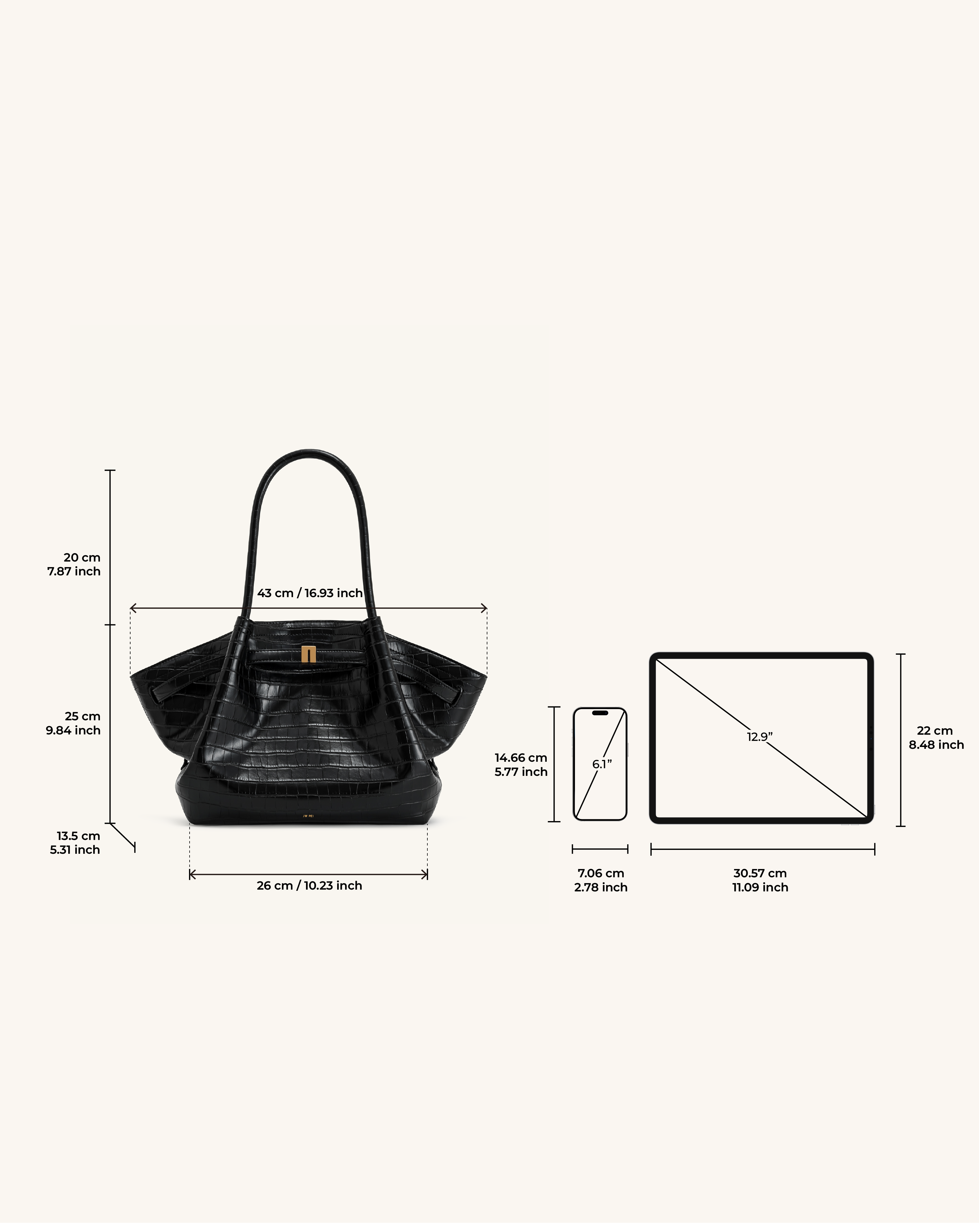 Hana Medium Tote Bag - Schwarzes Kroko