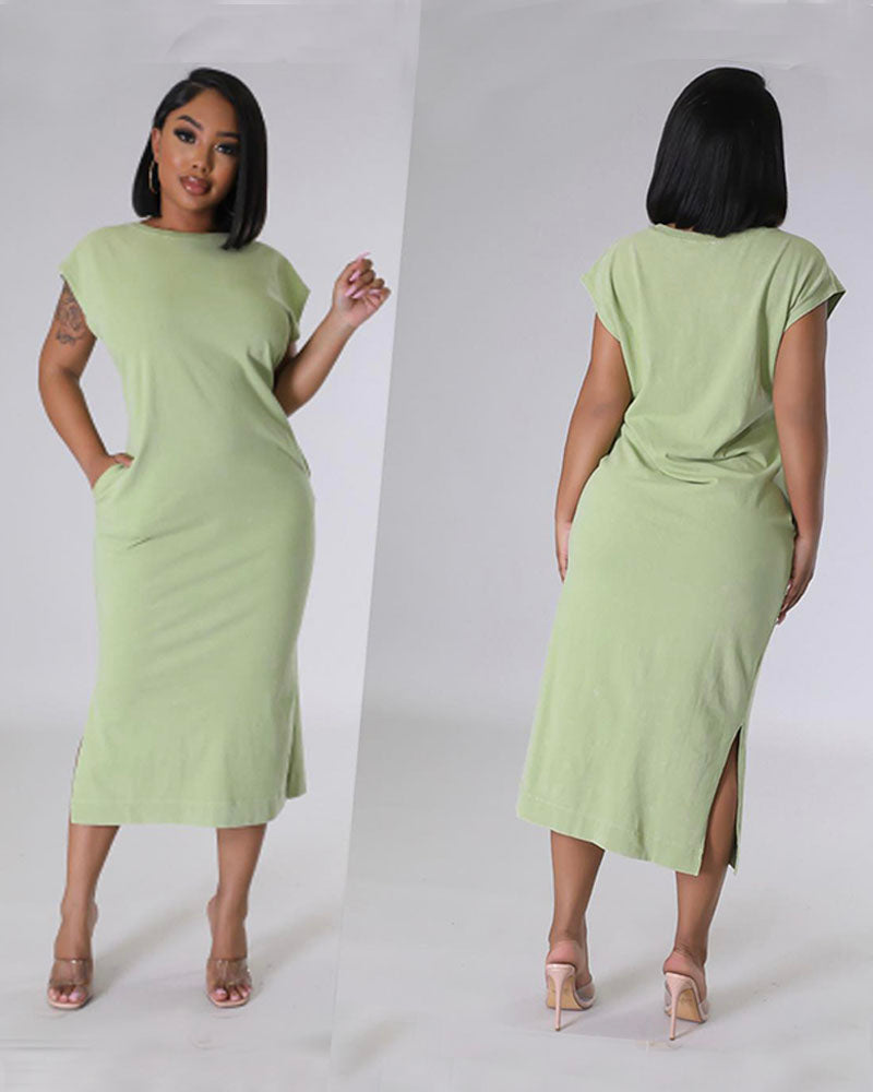 Larissa | Seitenschlitz T-Shirt-Midi-Kleid