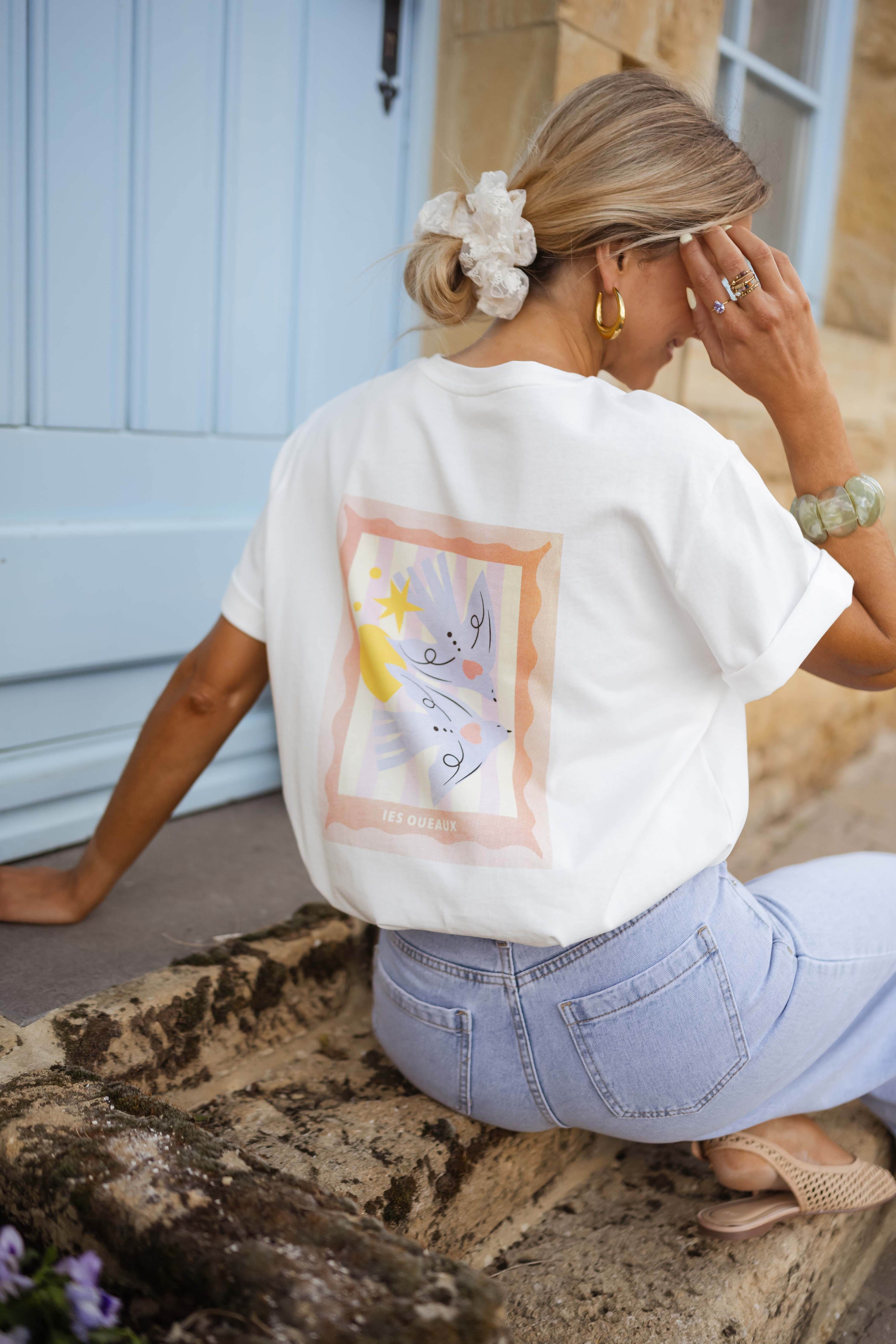 Reuben | T-Shirt Vogel - ecru