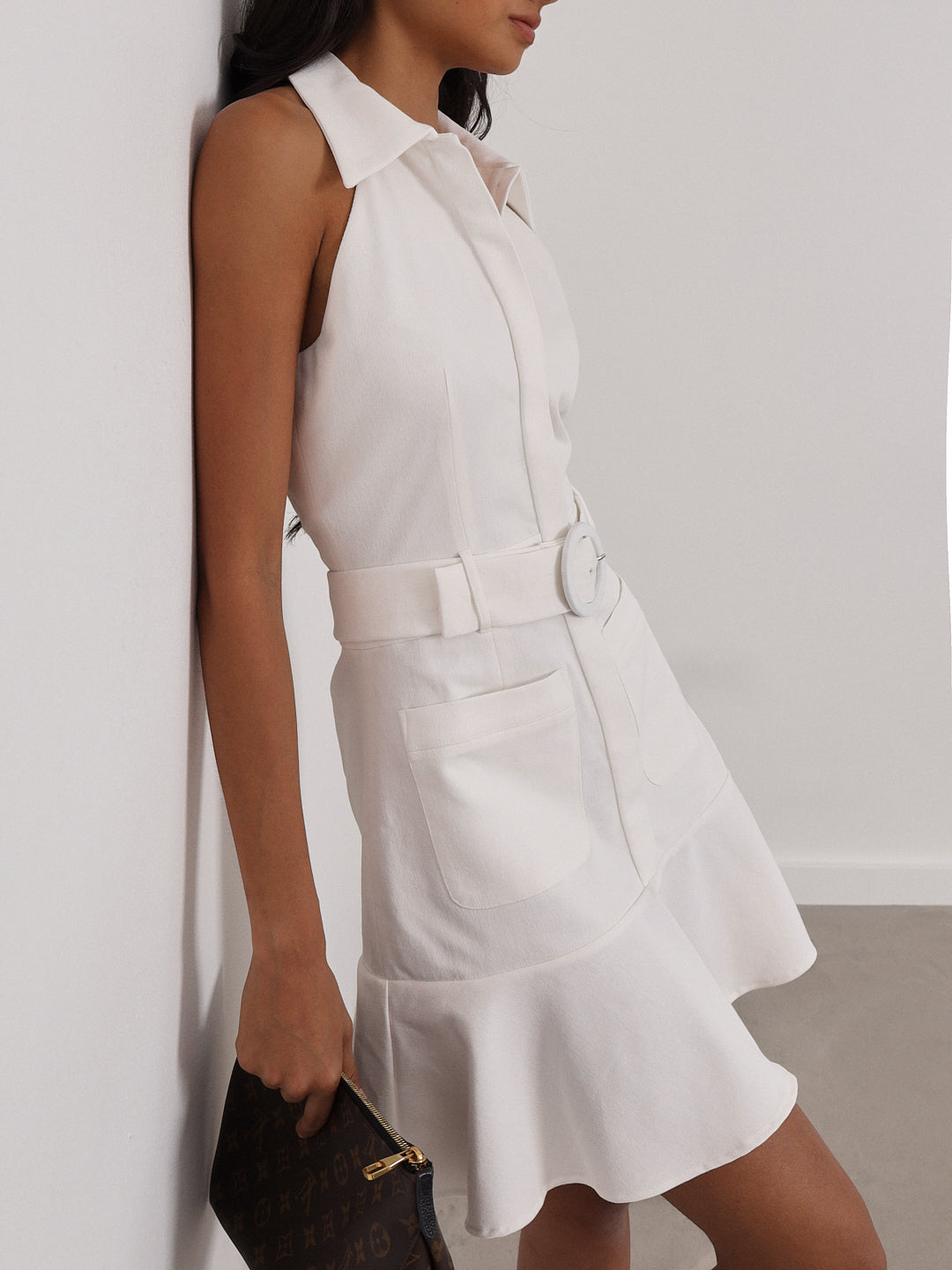 Helen | Zena Fit & Flare Gürtel-Denimkleid in Weiß