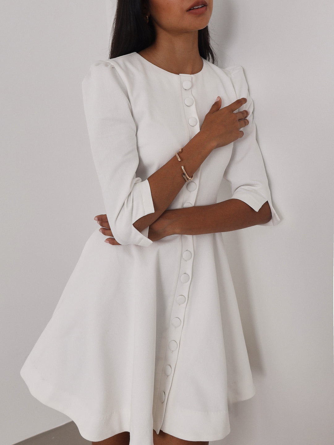 Milan | Roma Elegante Denim-Tageskleid | Weiß