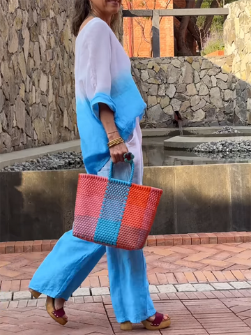 Laurie | Zweiteiliges Damen-Outfit aus Baumwolle und Leinen im Farbverlauf