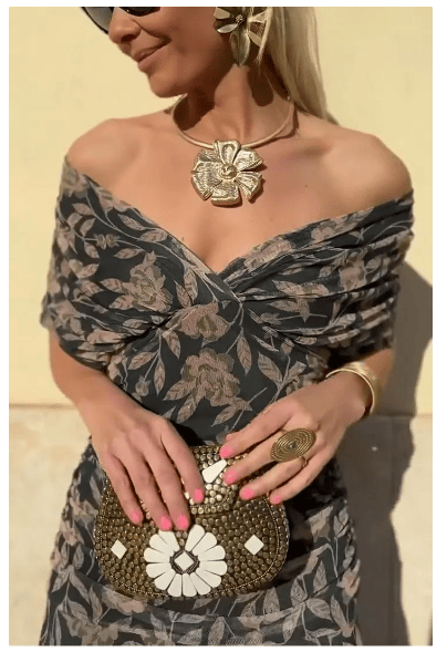 Kori | Bedrucktes Kleid mit schulterfreiem V-Ausschnitt für Damen