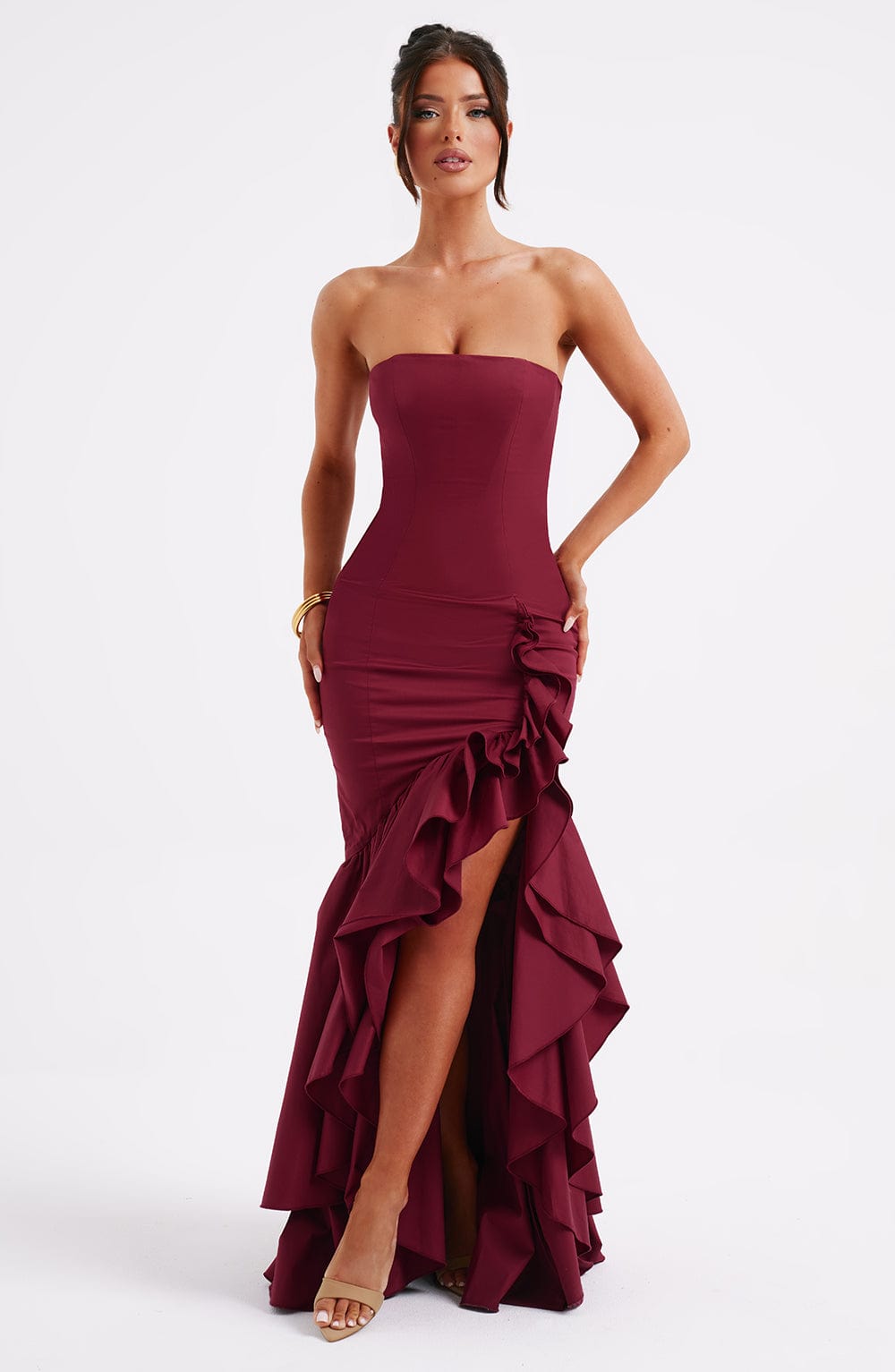 Angela | Maxikleid - Burgunderrot