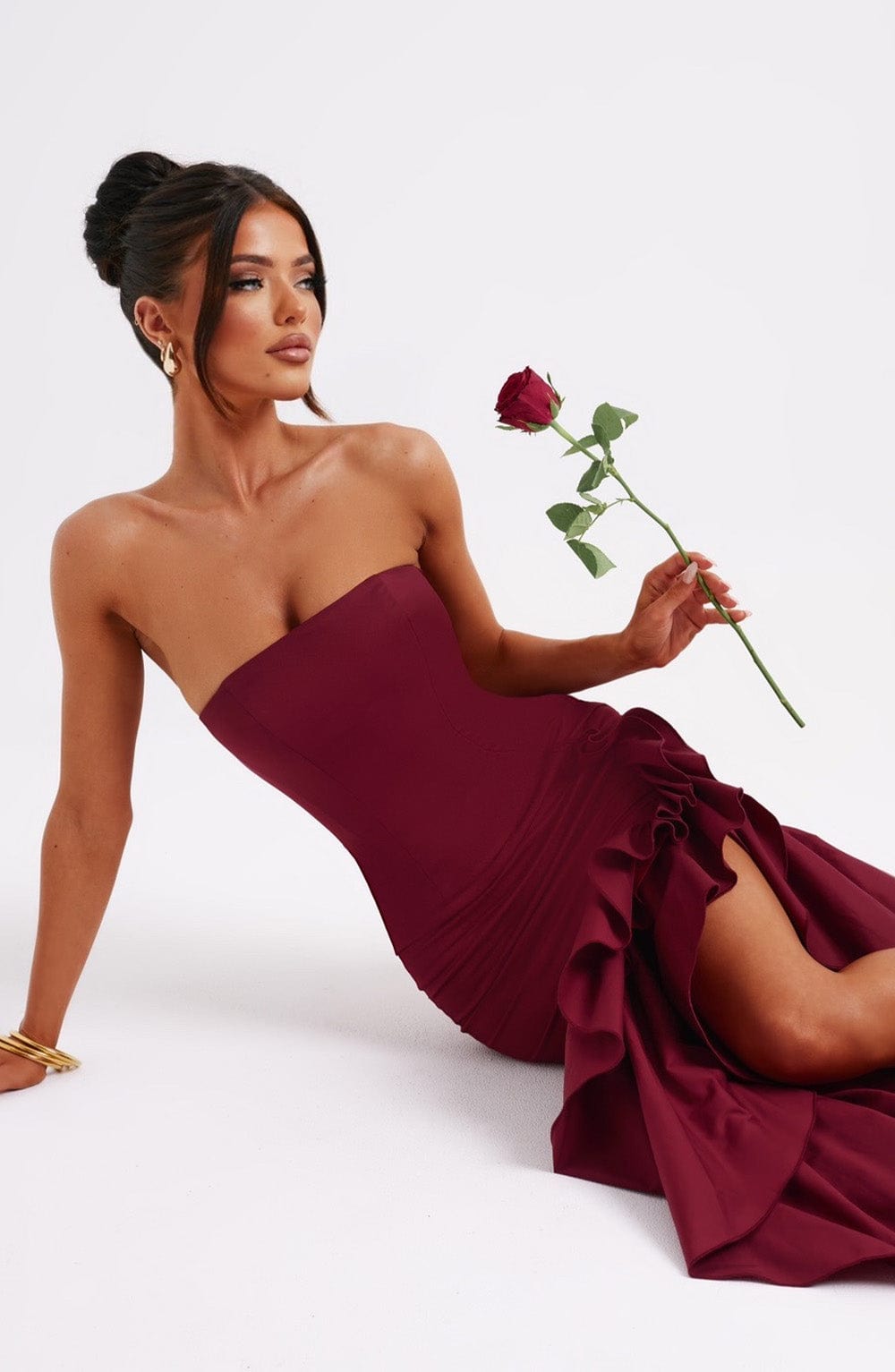 Angela | Maxikleid - Burgunderrot