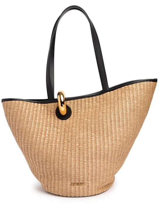 Woven Straw Tote Bag with Leather Handles