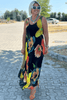 Yuri | Maxi-Chiffonkleid aus Seide mit Blumendruck und U-Ausschnitt