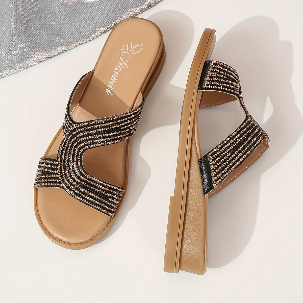 Jayda | Elegante orthopädische Damensandalen mit Schmetterlings-Kristallen