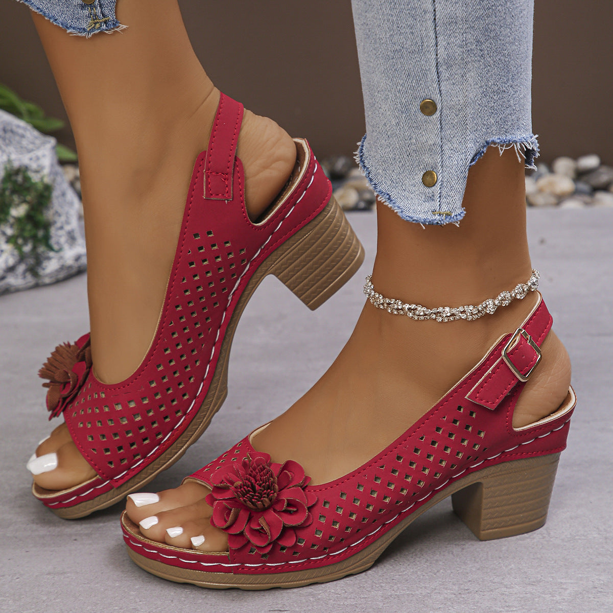 Dallas | Tagesangebot  Damen-Blumenblockabsatz-Sandalen