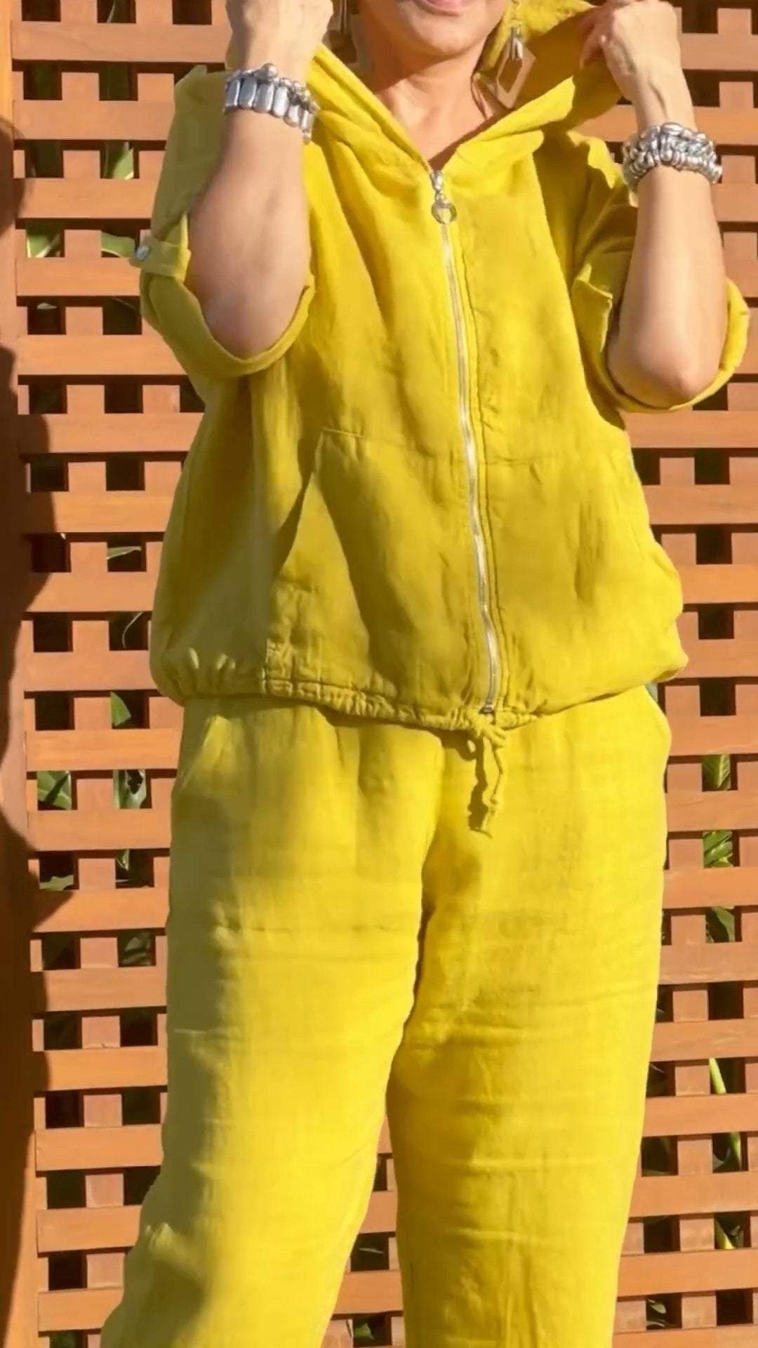 Remy | Zweiteiliger Kapuzenanzug mit Reißverschluss aus Baumwolle und Leinen