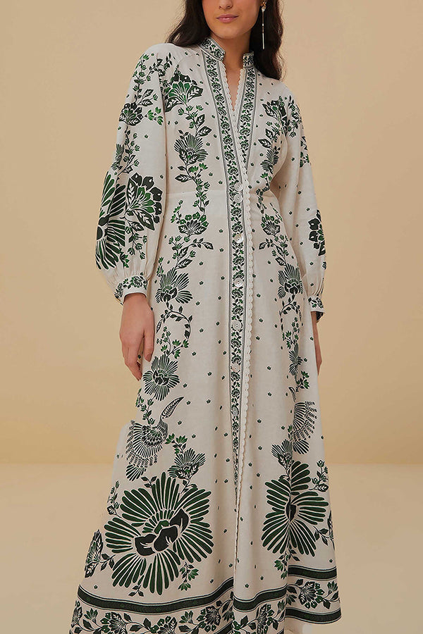 Valery | Einzigartiges Druck-Knopfhemd Langarm Maxikleid
