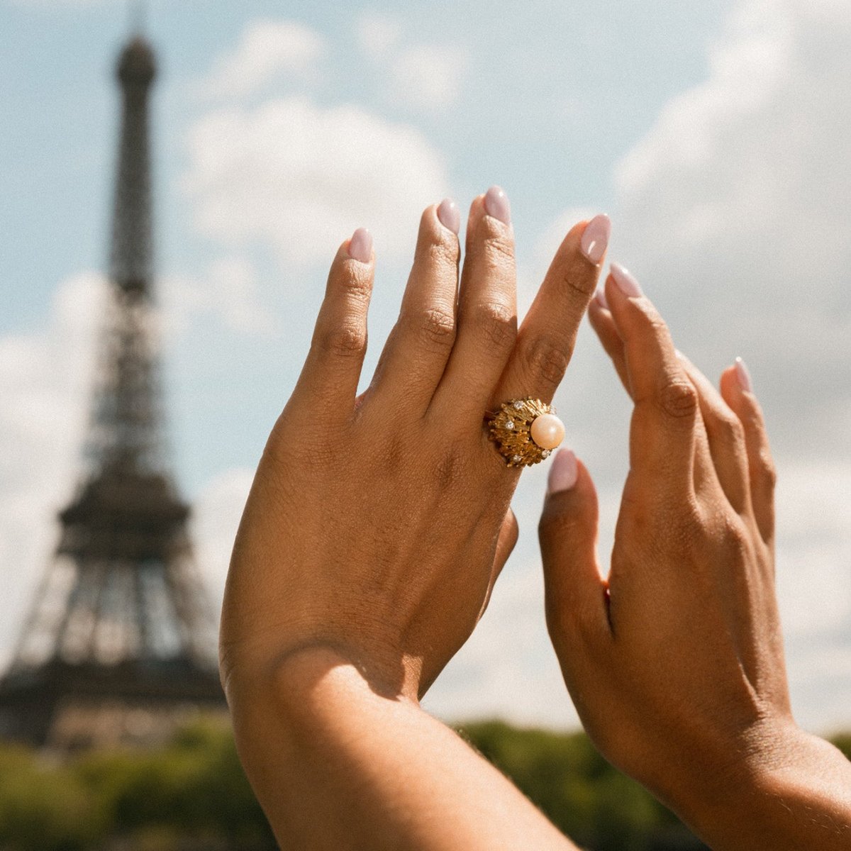 Kaylin | Kuppelring Damen - Elegante Goldringe für Frauen mit Perle und Diamanten