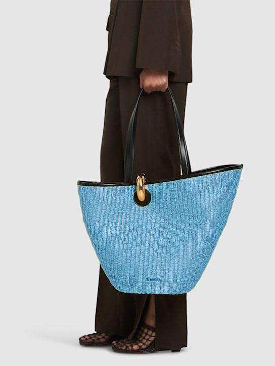 Woven Straw Tote Bag with Leather Handles